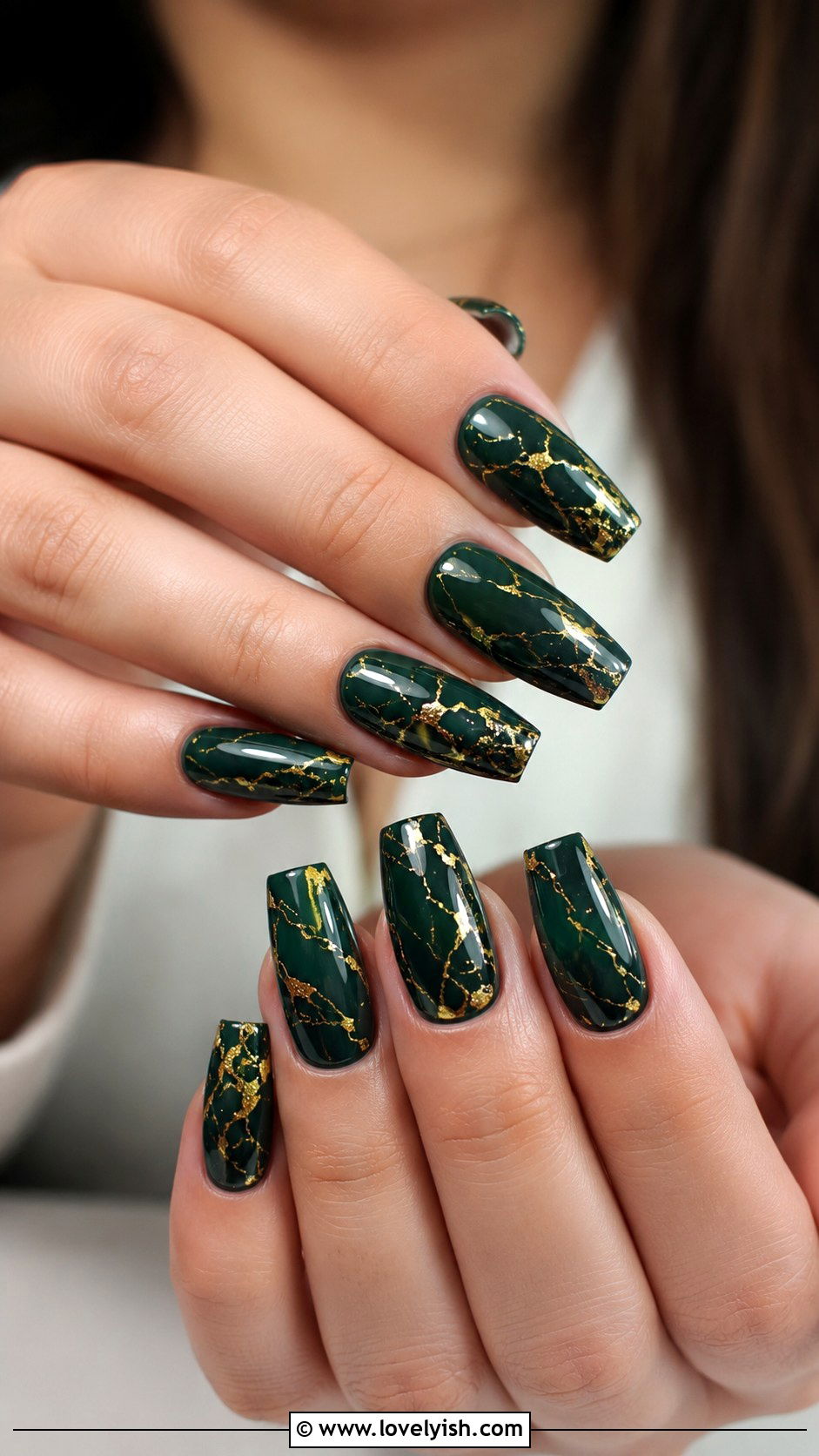 Hunter Green and Gold Foil Nails - 38 green nail designs - 38 green nail designs
