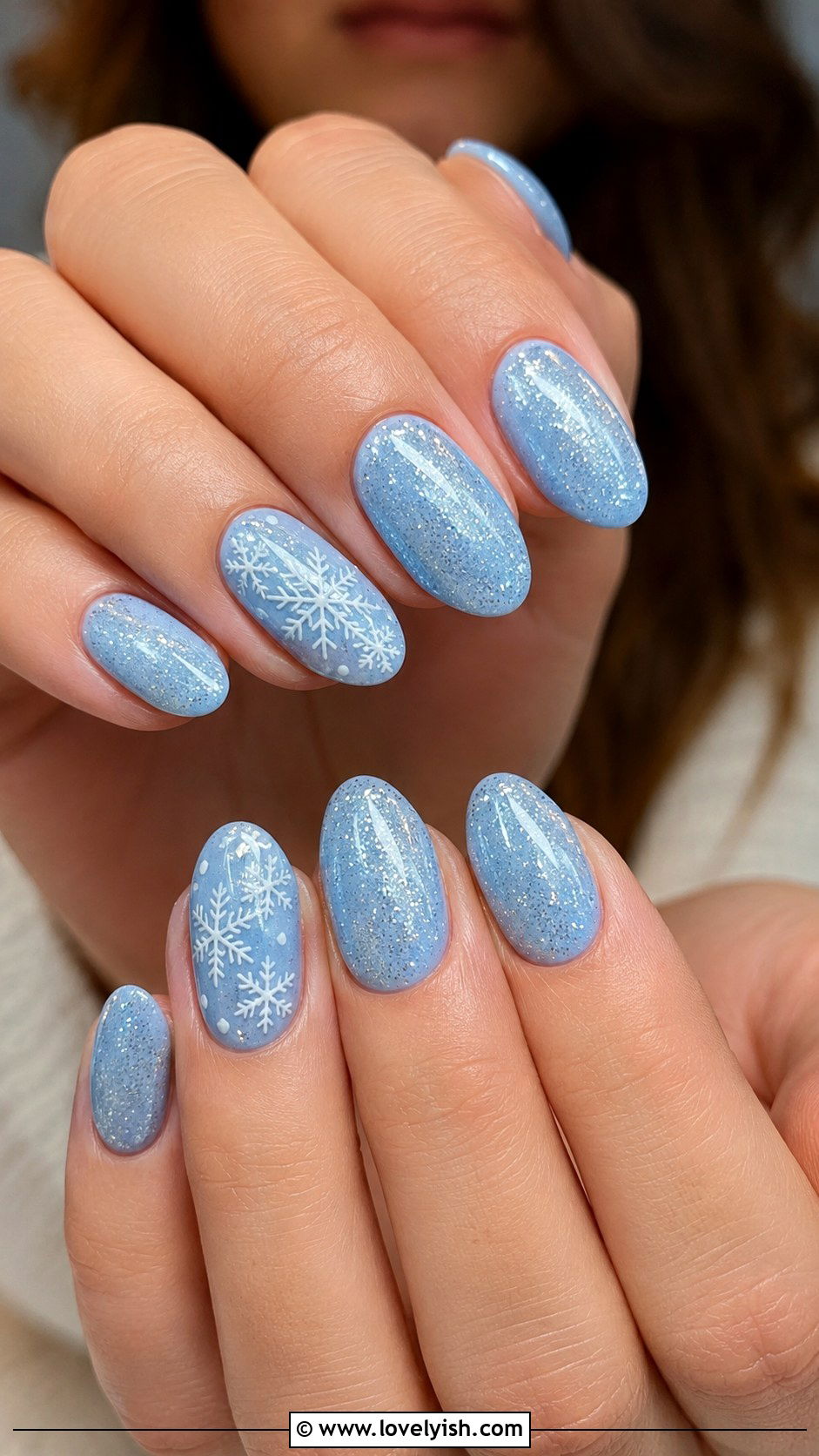 Icy Blue Glitter Snowflake Nails - 50 glitter nails - 50 glitter nails