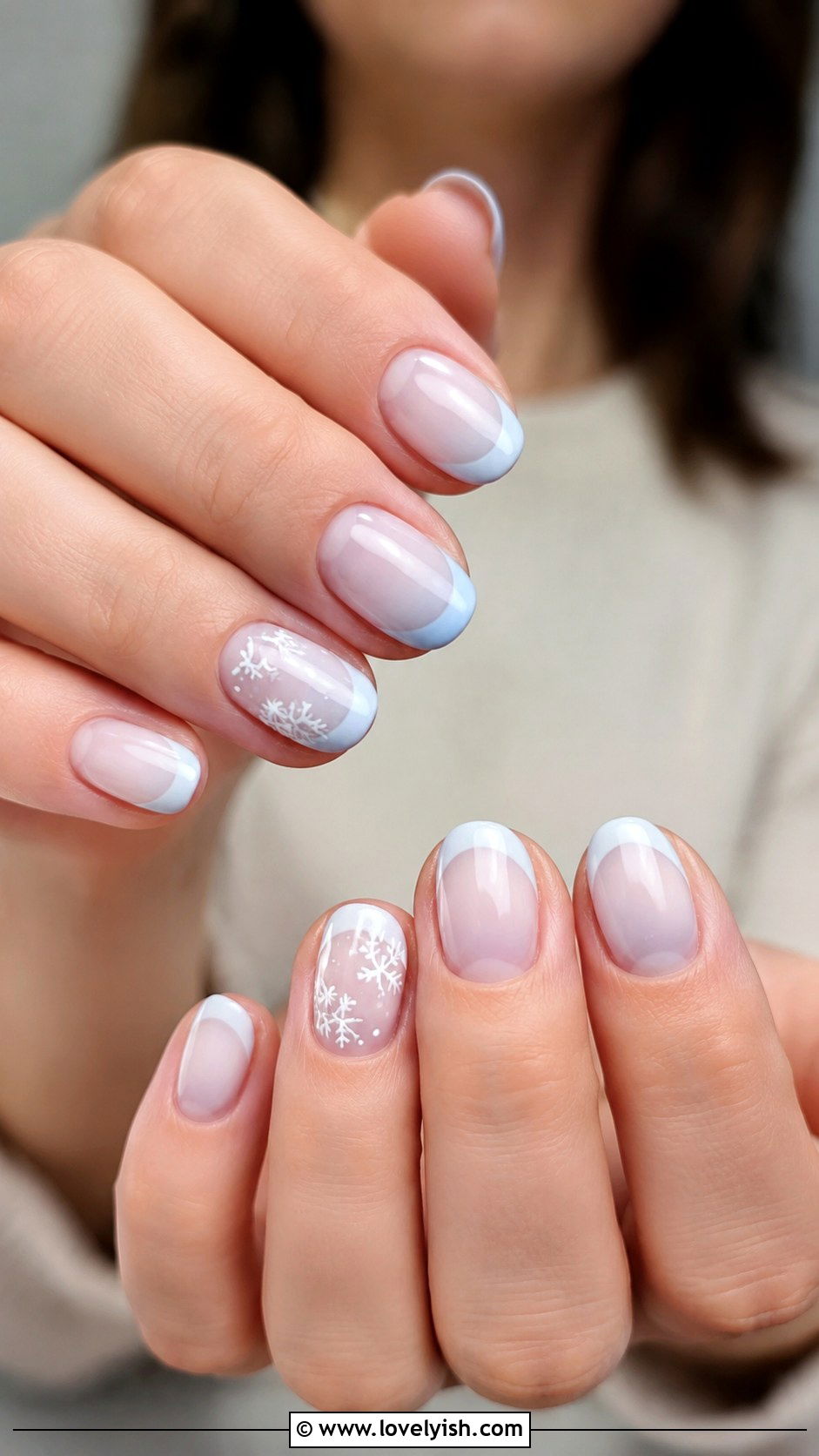 Icy Blue Snowflake French Tip Nails - 25 holiday nail designs - 25 holiday nail designs