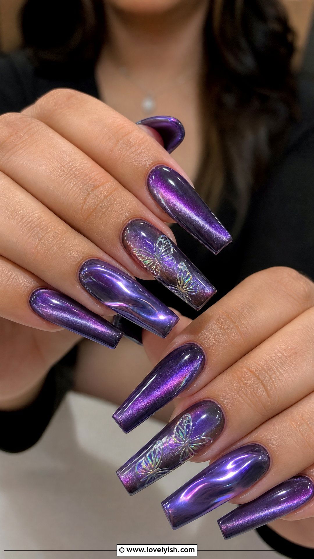 Iridescent Cat Eye Butterfly Nails - 25 butterfly nail design ideas - 25 butterfly nail design ideas