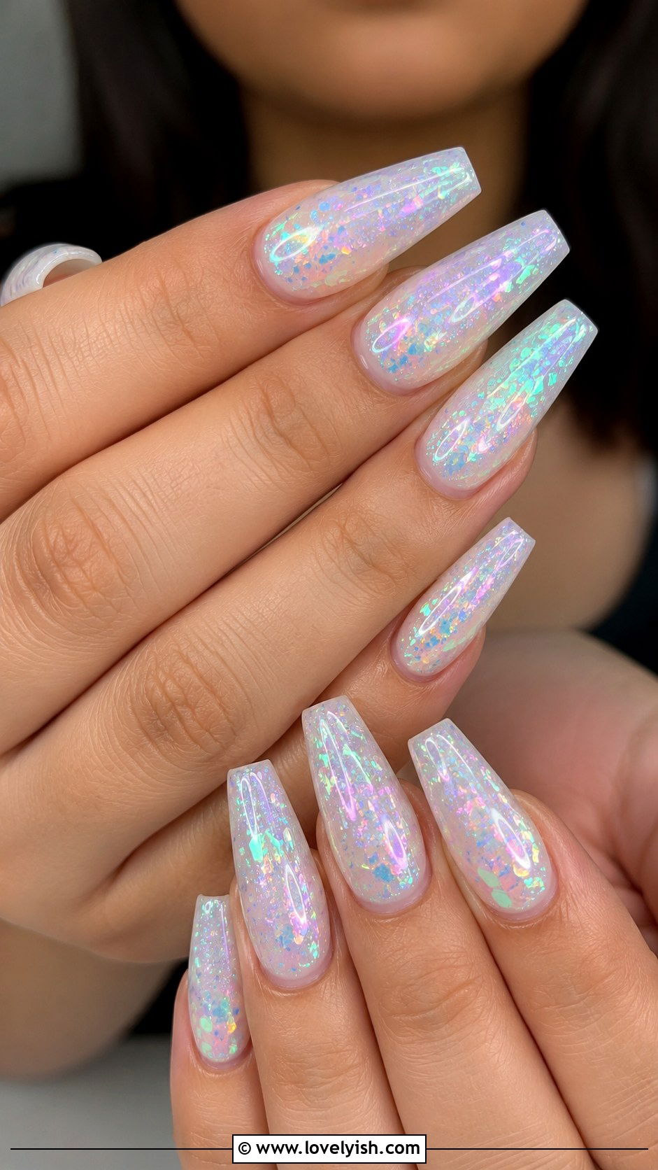 Iridescent Glitter Coffin Nails - 50 glitter nails - 50 glitter nails