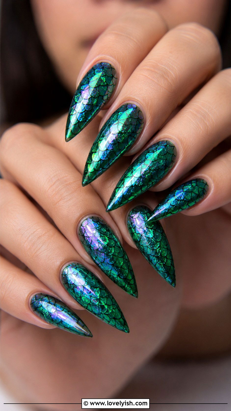 Iridescent Green Mermaid Nails - 50 green nails - 50 green nails