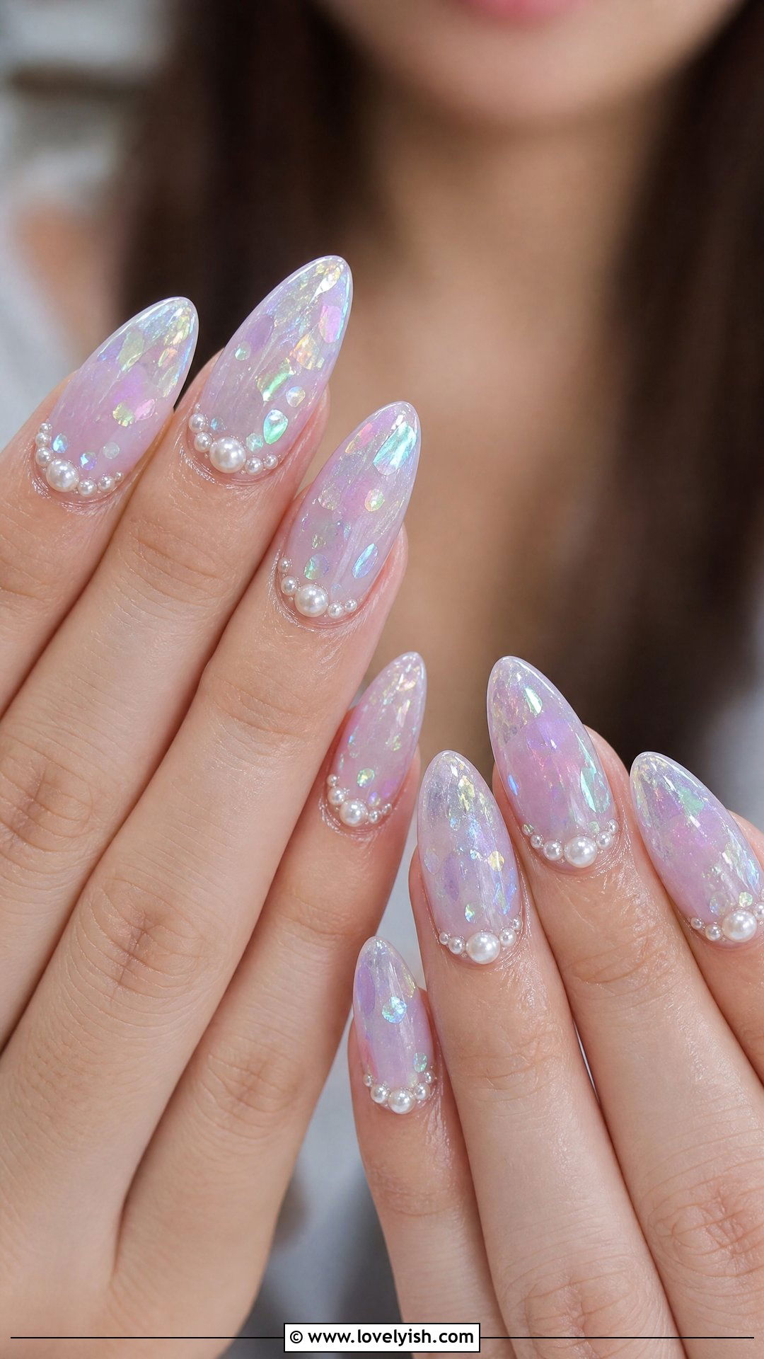 Iridescent Mermaid Pearl Nails - 28 nail designs for long nails - 28 nail designs for long nails