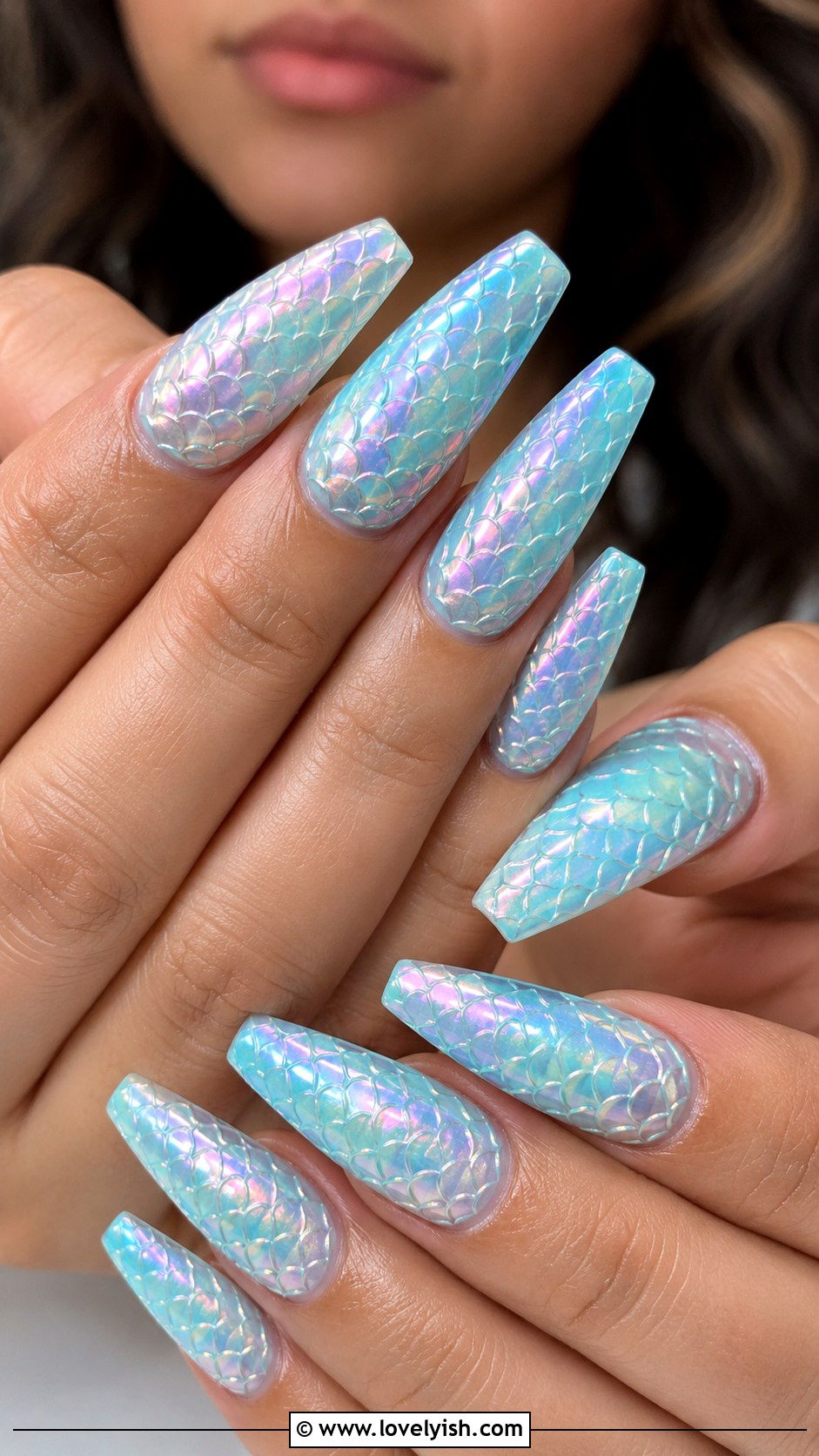 Iridescent Mermaid Scale Nails - 38 beach nail designs - 38 beach nail designs