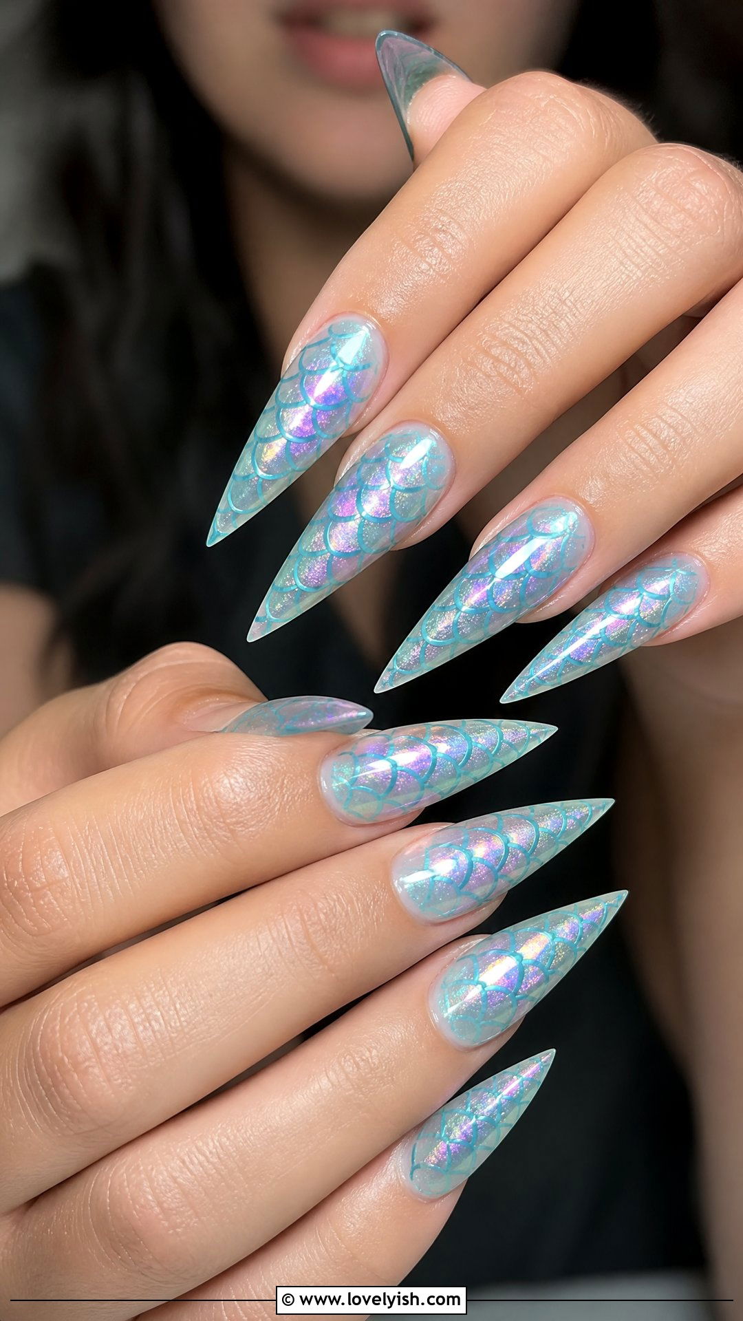 Iridescent Mermaid Scale Nails - 25 beach nail ideas - 25 beach nail ideas