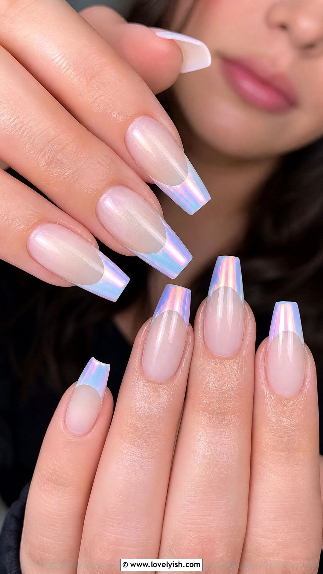 Iridescent Pearl French Tip Nails - 50 colored french tip nails - 50 colored french tip nails