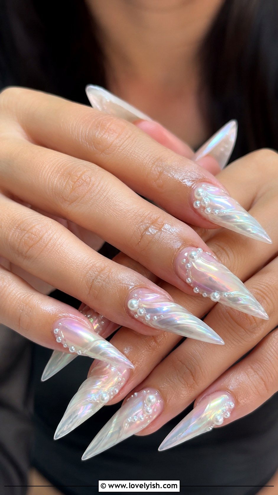 Iridescent Pearl Stiletto Nail Extensions - 48 nail extensions - 48 nail extensions