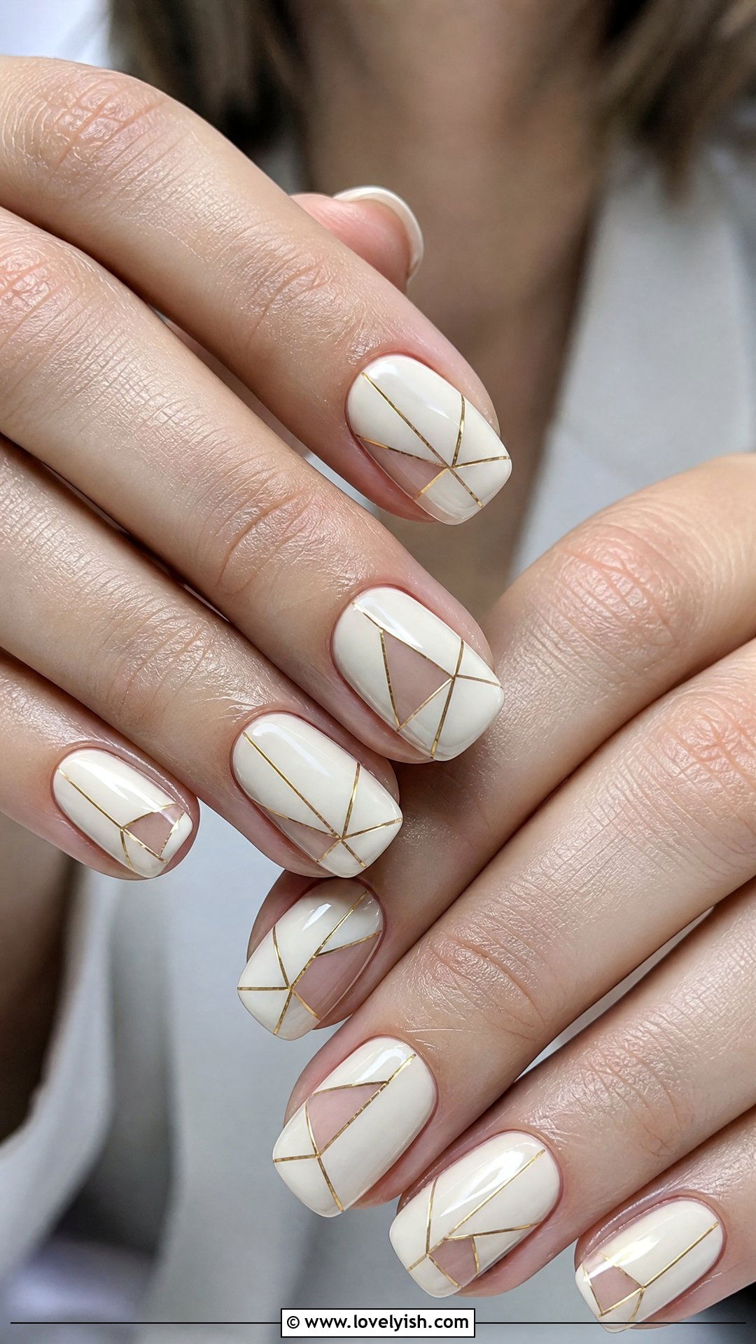 Ivory And Gold Geometric Nails - 25 gold nail designs - 25 gold nail designs