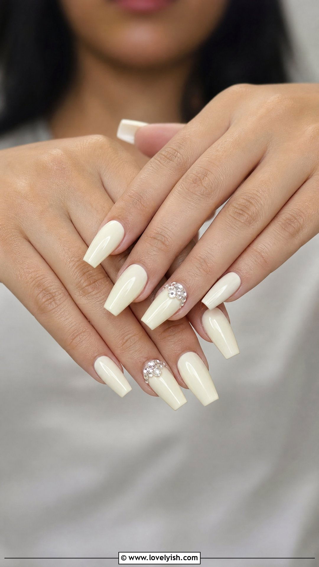 Ivory Cream Bridal Nails with Rhinestones - 50 bridal nails - 50 bridal nails