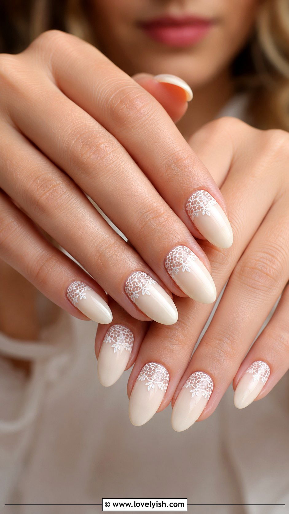 Ivory Nails With Lace Detail - 50 neutral nails - 50 neutral nails