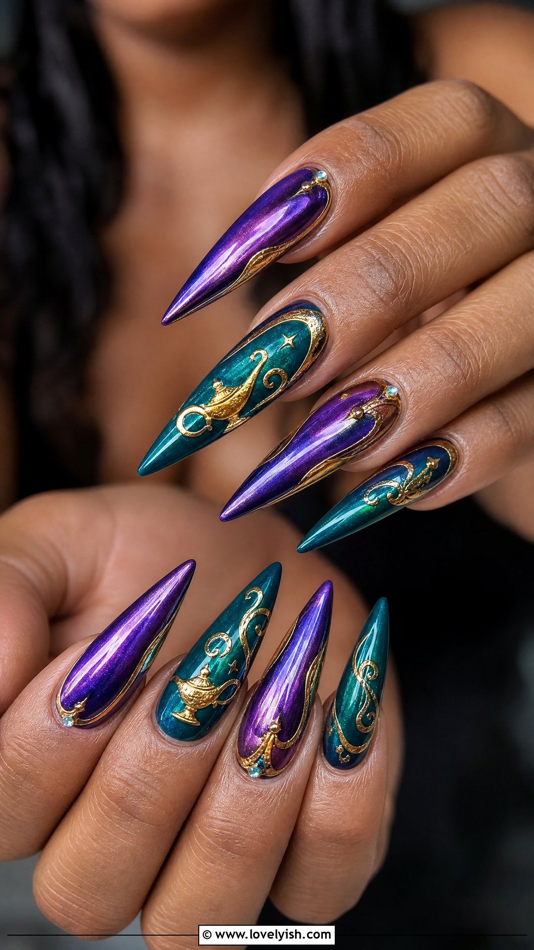 Jasmine Purple Genie Lamp Nails - 50 disney nail designs - 50 disney nail designs