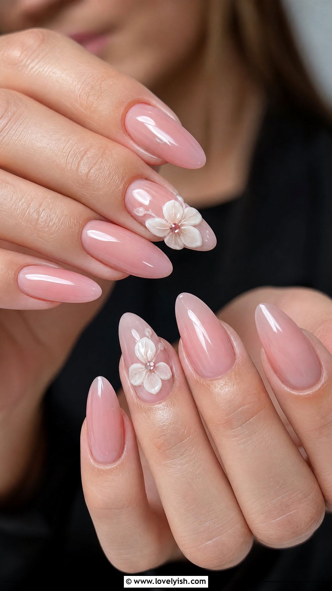 Jelly Pink Nails With 3D Flowers - 50 jelly pink nails - 50 jelly pink nails