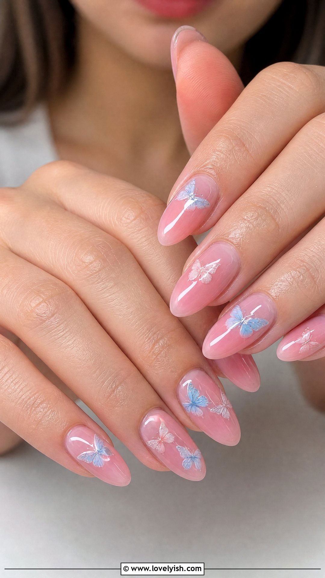 Jelly Pink Nails With Butterflies - 50 jelly pink nails - 50 jelly pink nails