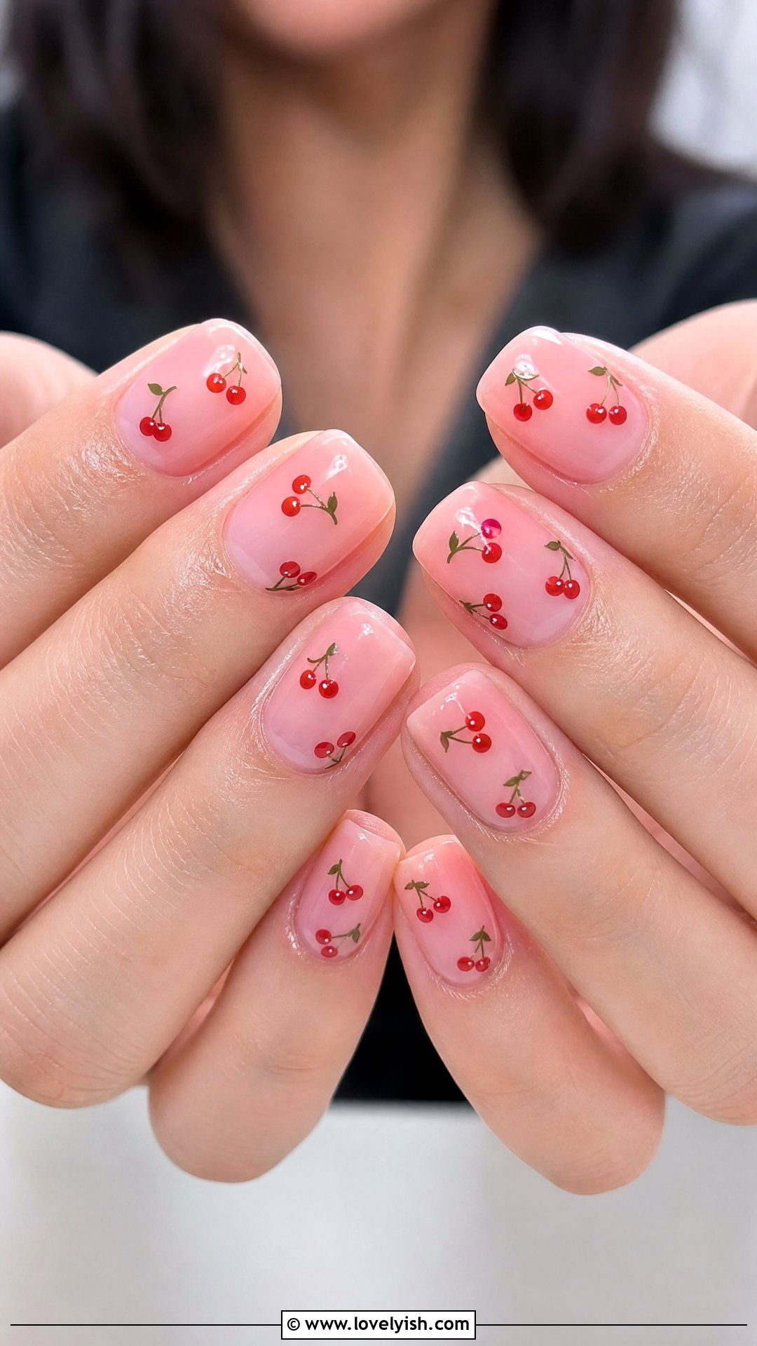 Jelly Pink Nails With Cherry Designs - 50 jelly pink nails - 50 jelly pink nails