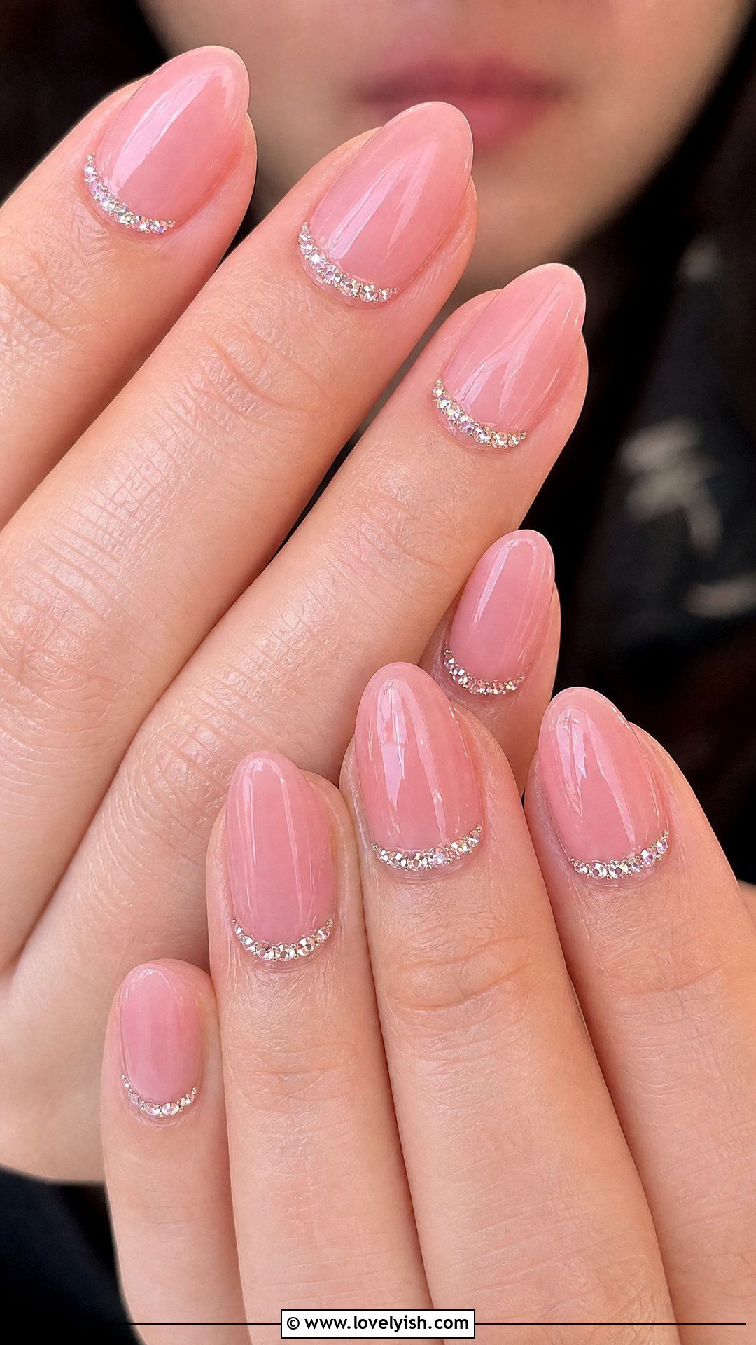 Jelly Pink Nails With Crystal Cuticle Accents - 50 jelly pink nails - 50 jelly pink nails