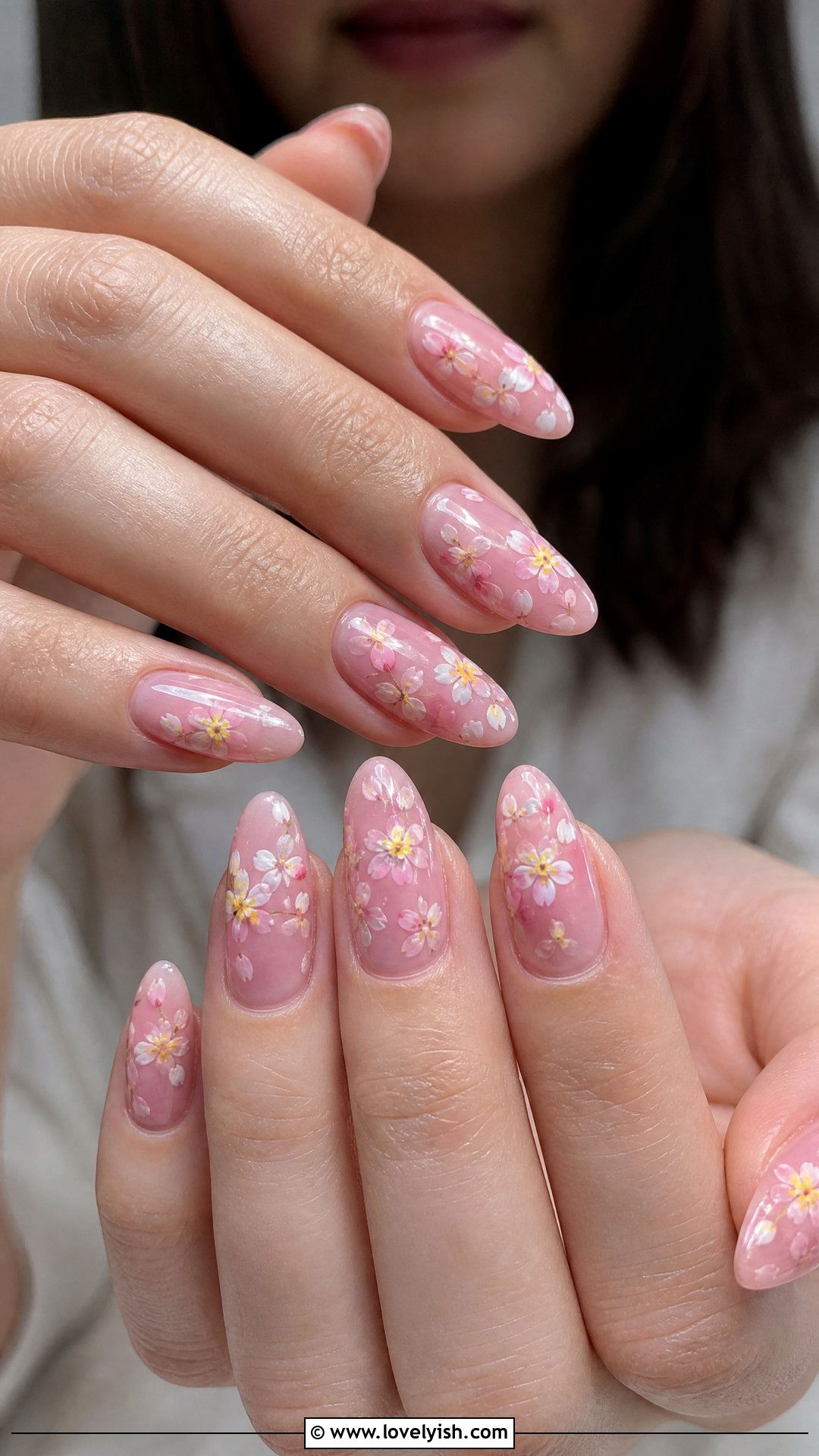 Jelly Pink Nails With Floral Art - 50 jelly pink nails - 50 jelly pink nails
