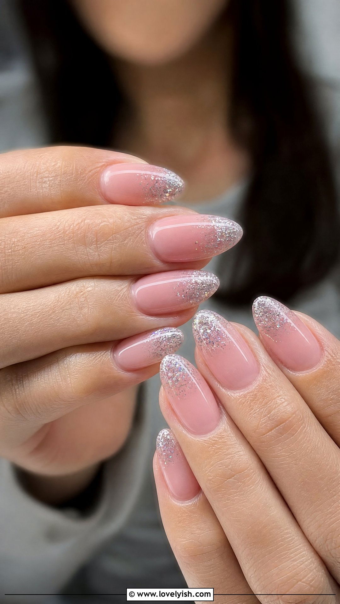 Jelly Pink Nails With Glitter Tips - 50 jelly pink nails - 50 jelly pink nails
