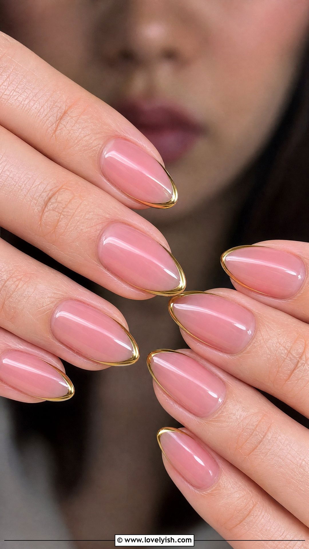 Jelly Pink Nails With Gold Chrome French - 50 jelly pink nails - 50 jelly pink nails