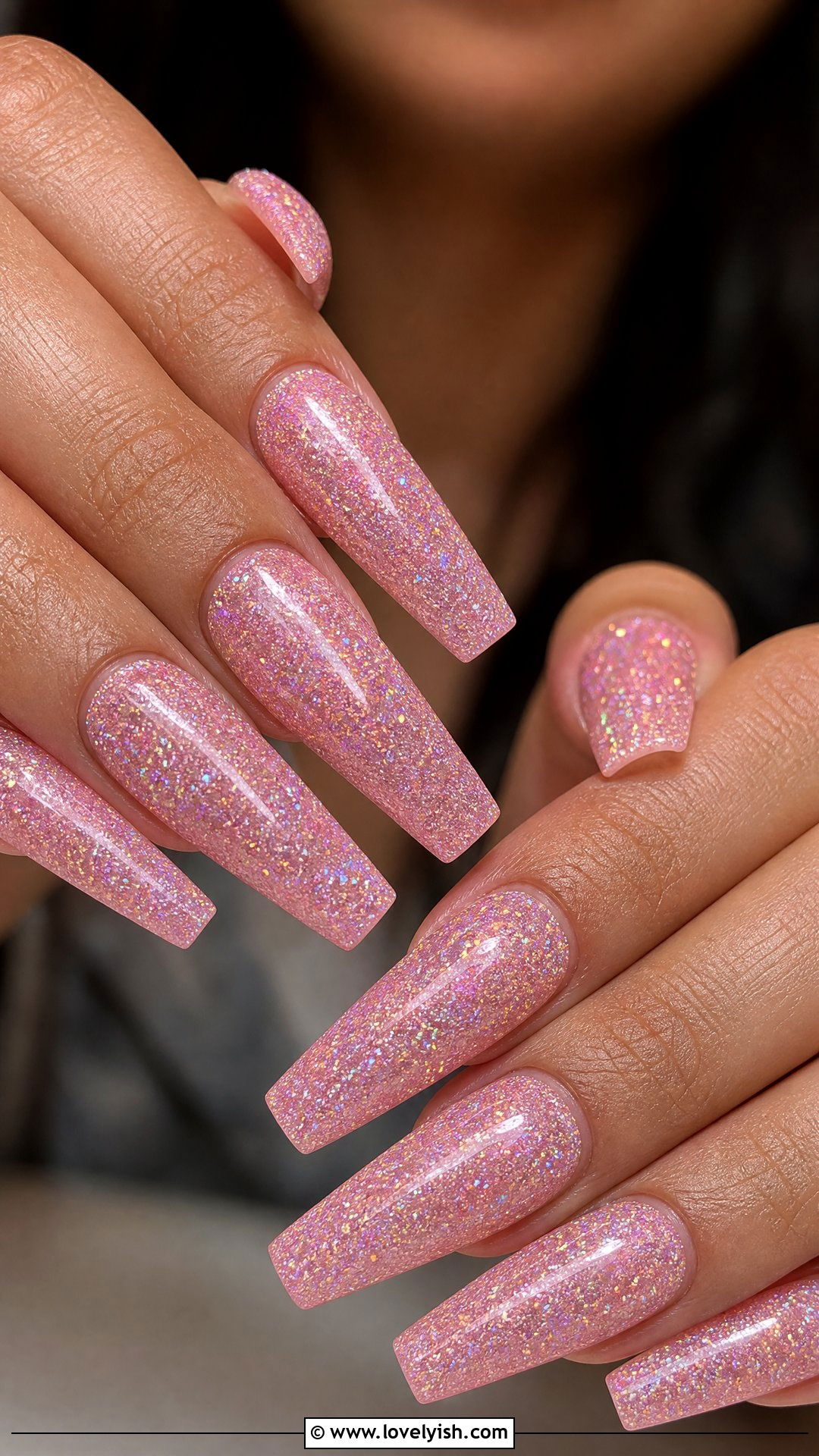 Jelly Pink Nails With Holographic Glitter - 50 jelly pink nails - 50 jelly pink nails