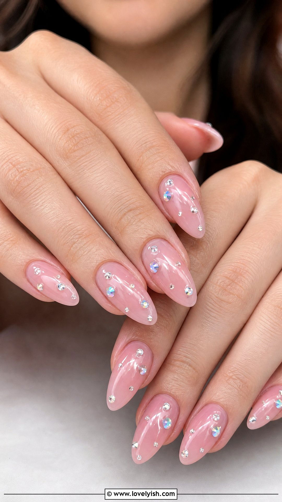 Jelly Pink Nails With Rhinestones - 50 jelly pink nails - 50 jelly pink nails