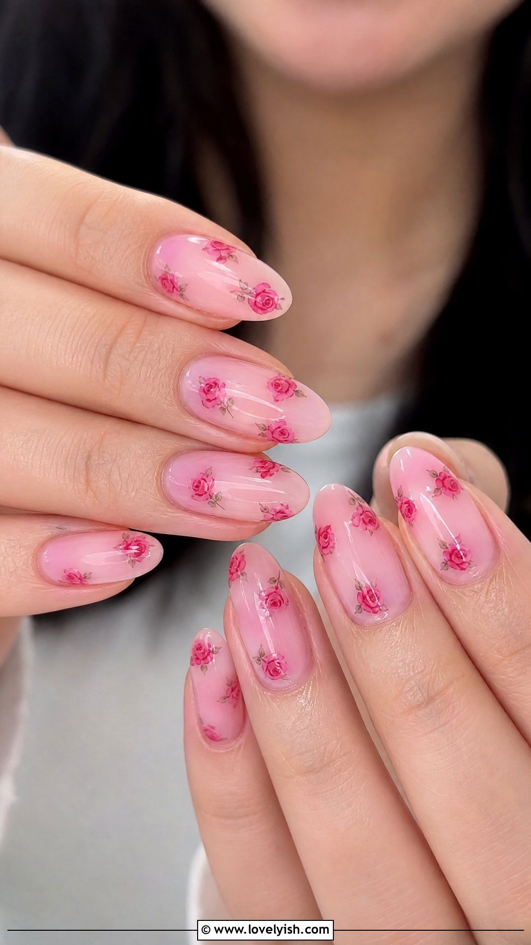Jelly Pink Nails With Rose Accents - 50 jelly pink nails - 50 jelly pink nails