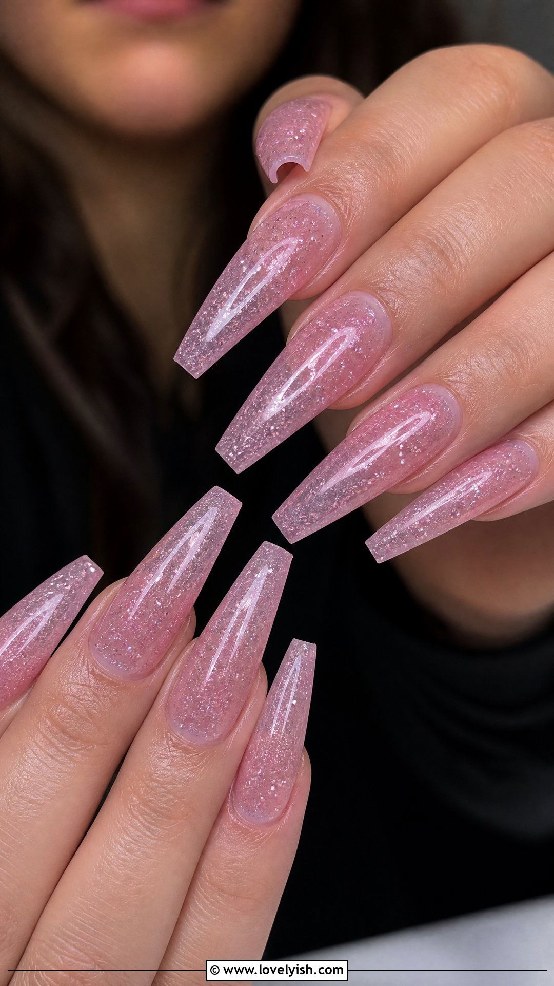 Jelly Pink Nails With Silver Glitter - 50 jelly pink nails - 50 jelly pink nails