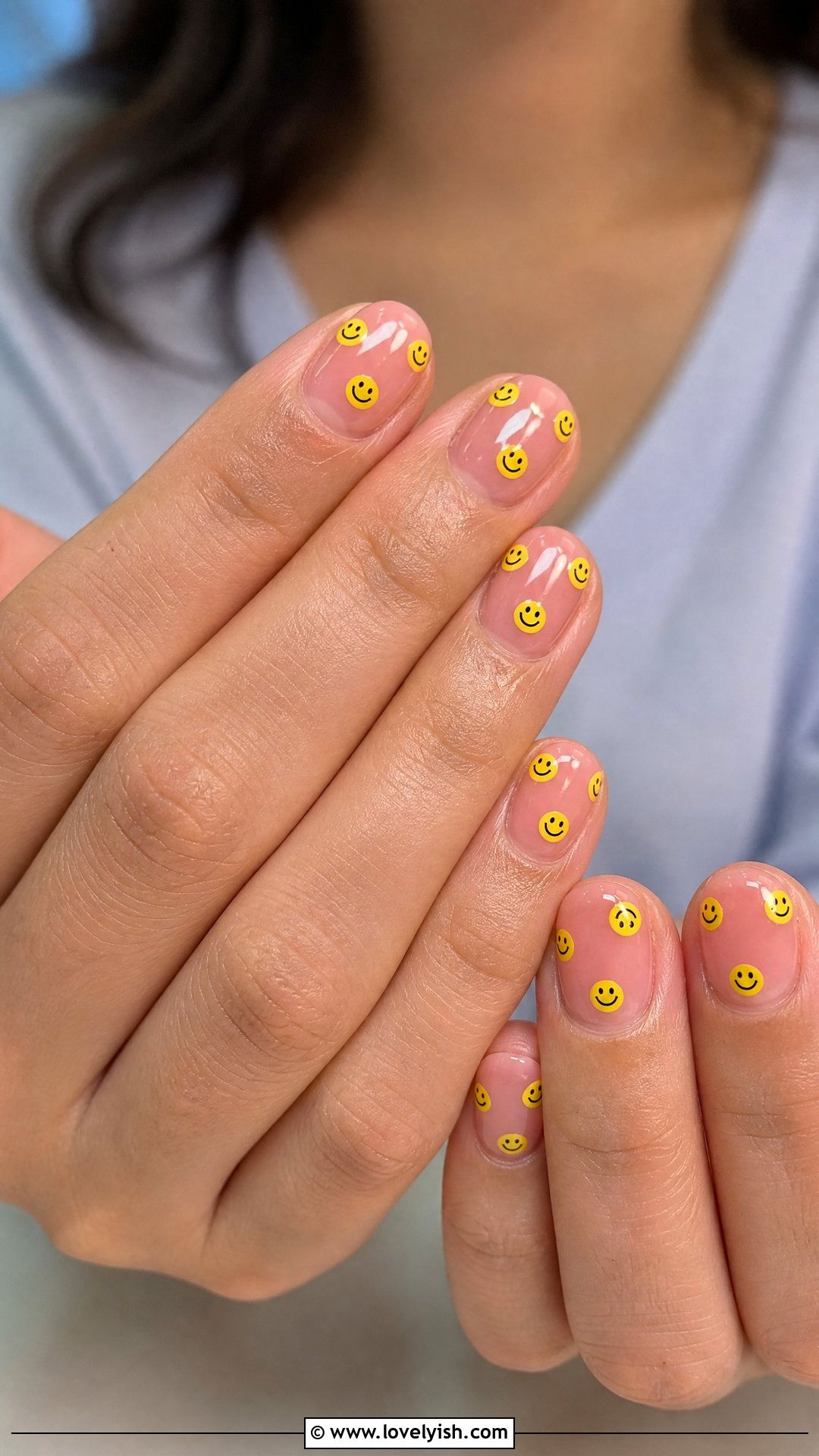 Jelly Pink Nails With Smiley Faces - 50 jelly pink nails - 50 jelly pink nails