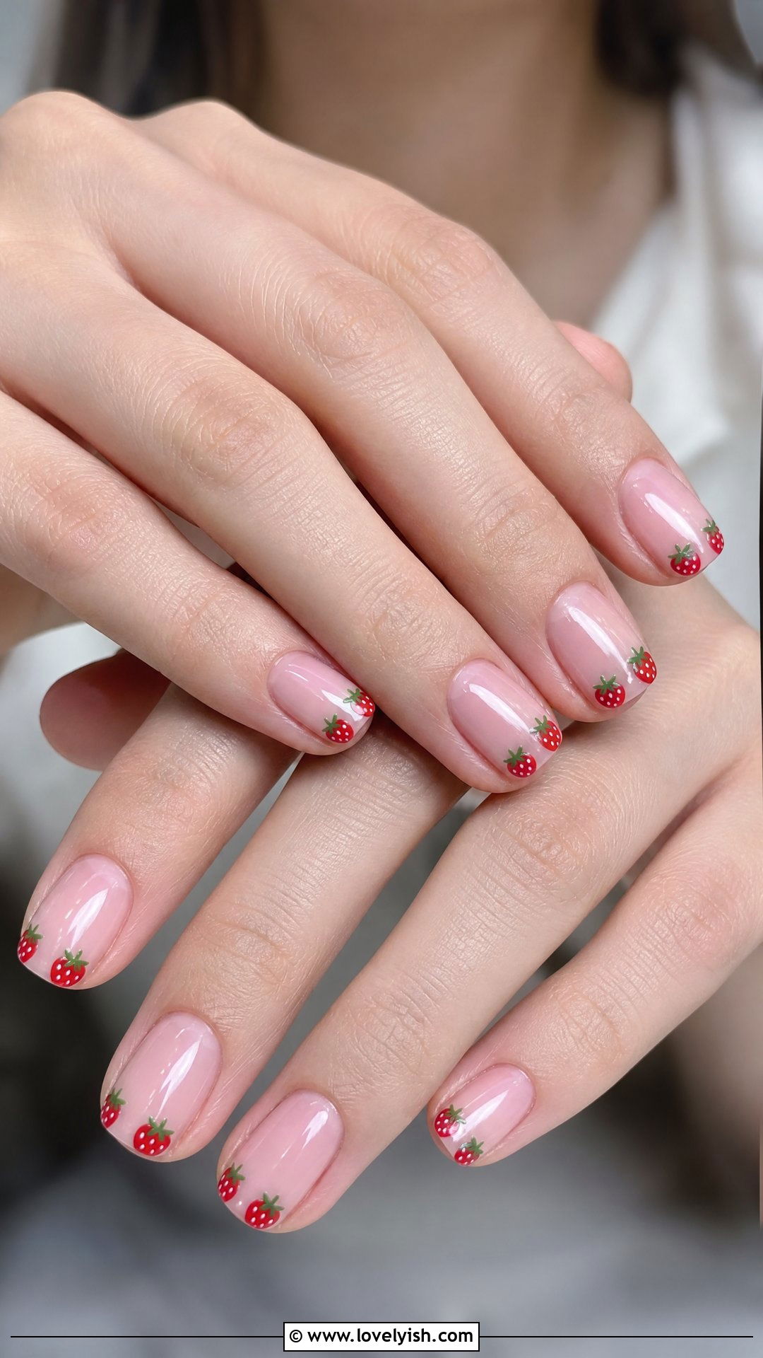 Jelly Pink Nails With Strawberry Tips - 50 jelly pink nails - 50 jelly pink nails