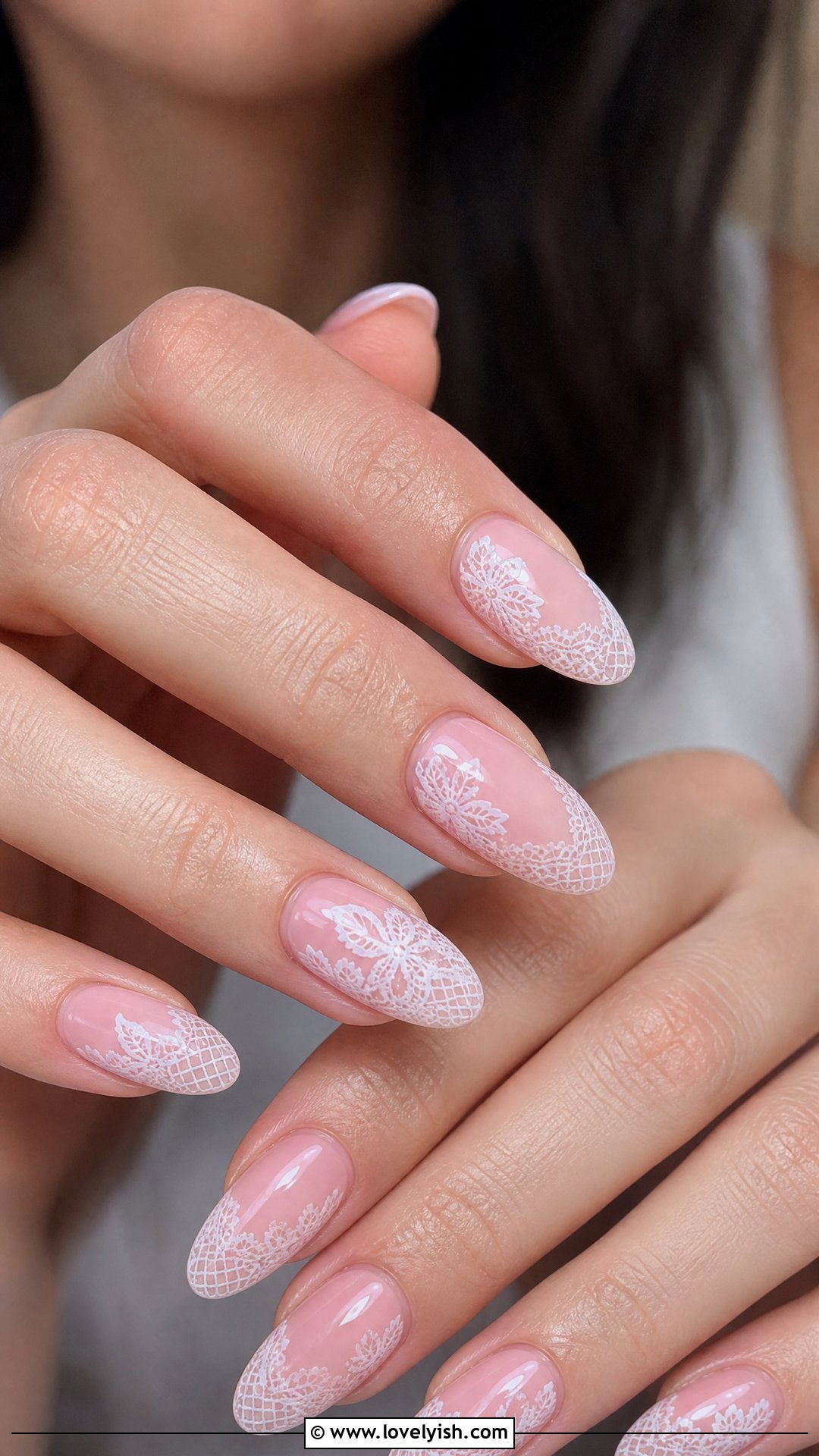 Jelly Pink Nails With White Lace - 50 jelly pink nails - 50 jelly pink nails