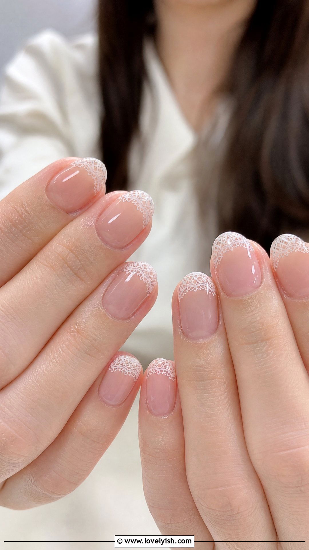 Lace French Tip Short Nails - 50 short french tip nails - 50 short french tip nails