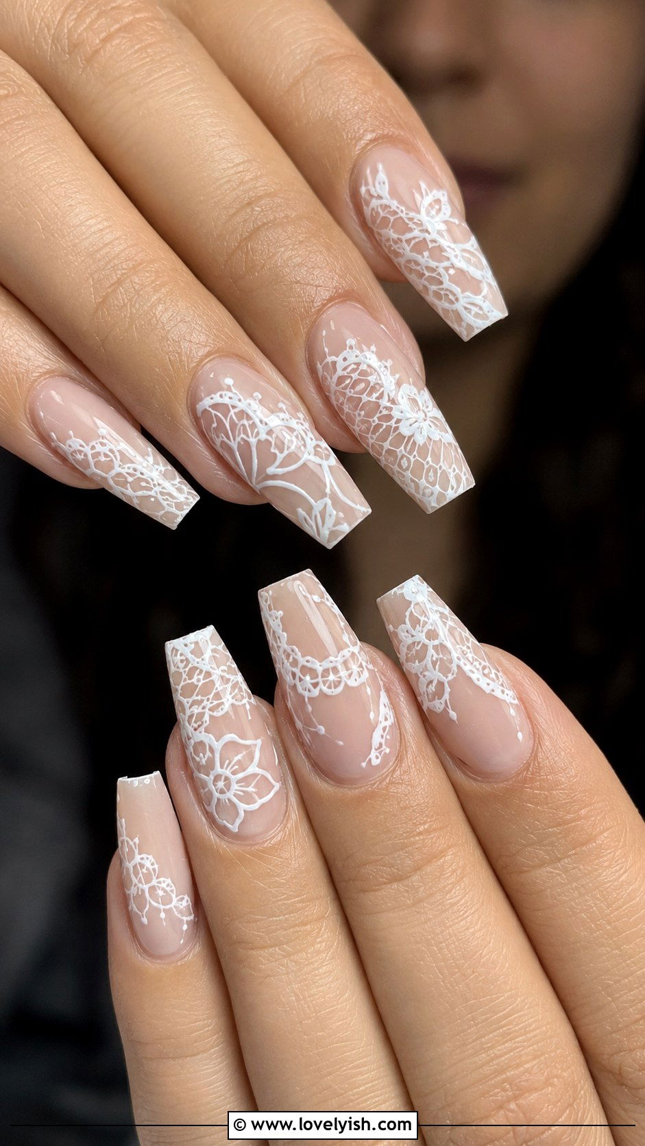 Lace Pattern Coffin Nail Extensions - 48 nail extensions - 48 nail extensions