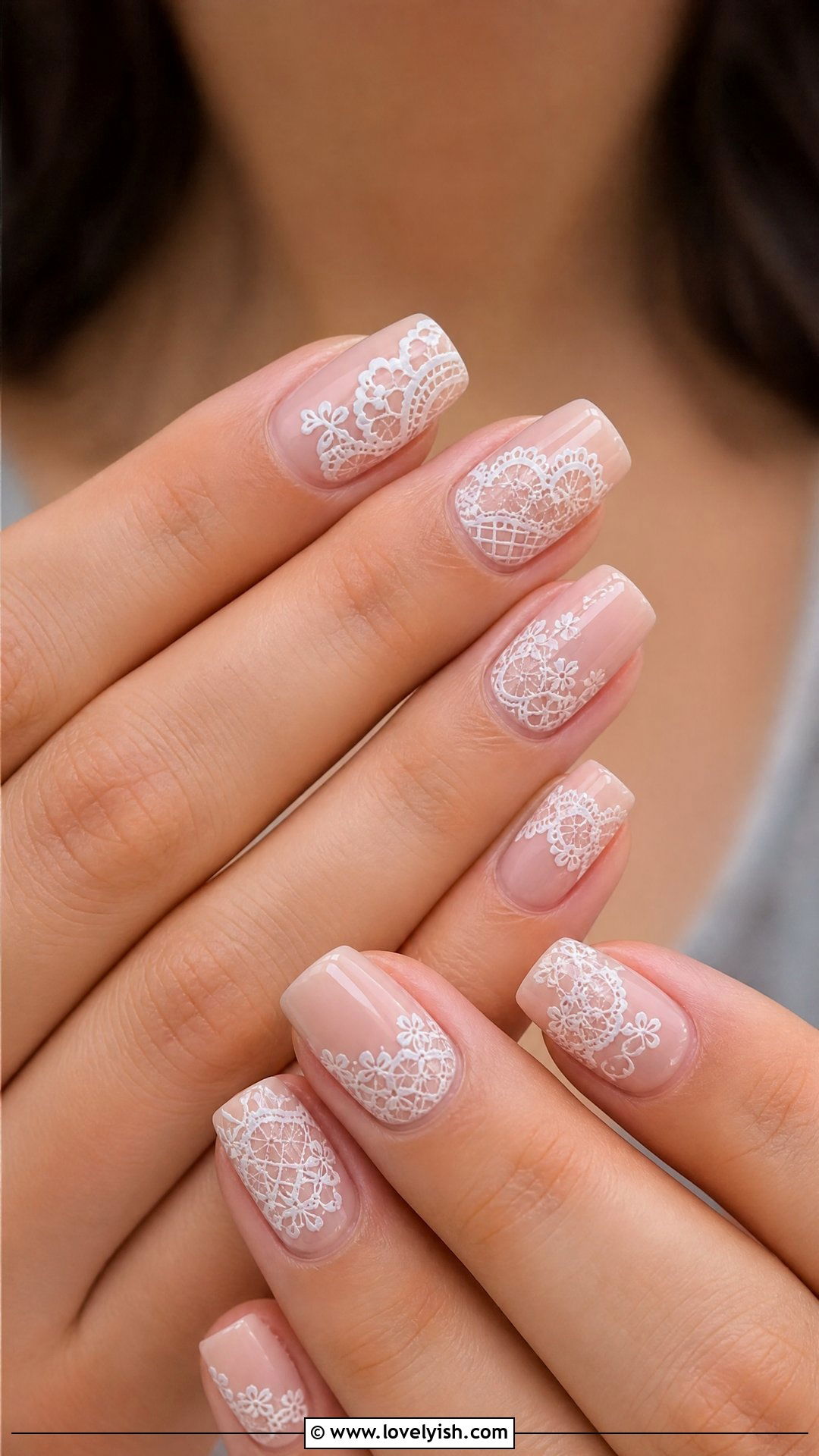 Lace Pattern Short Coffin Nails - 50 short coffin nails - 50 short coffin nails