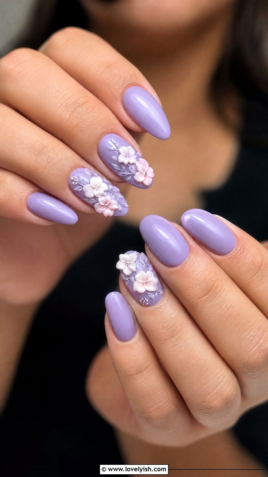 Lavender 3D Flower Nails - 42 spring nail ideas - 42 spring nail ideas