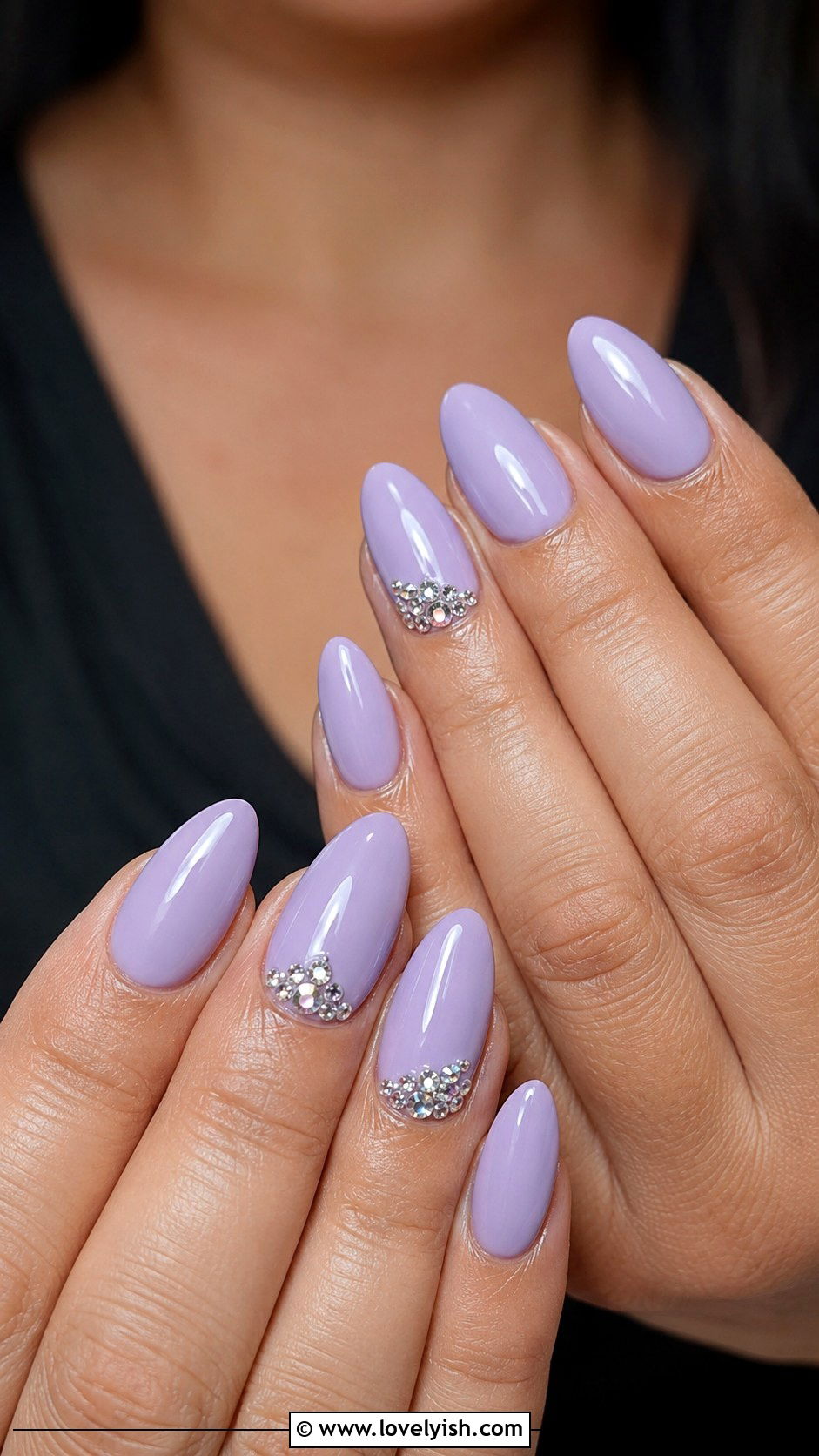 Lavender Almond Nails with Rhinestones - 25 lavender nail designs - 25 lavender nail designs
