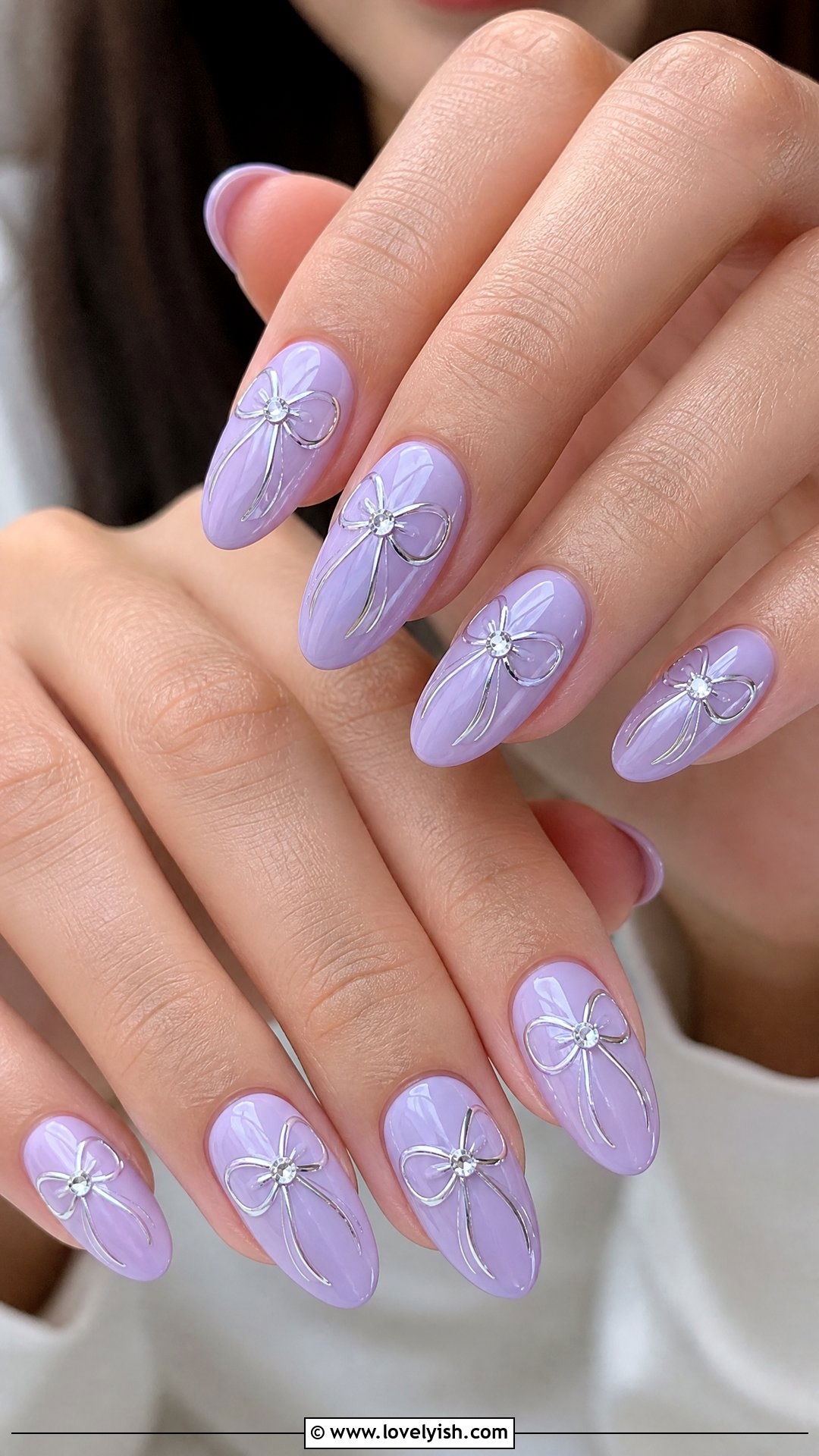 Lavender Bow Nails With Rhinestones - 25 bow nail design ideas - 25 bow nail design ideas