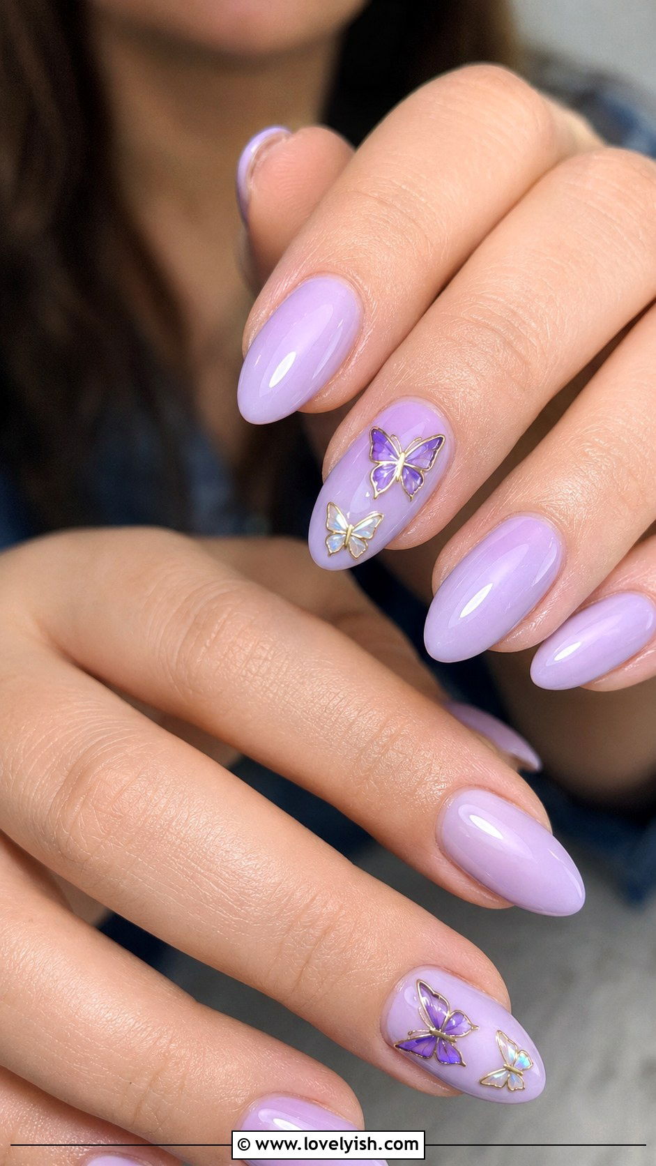 Lavender Butterfly Nails - 33 spring nail design ideas - 33 spring nail design ideas