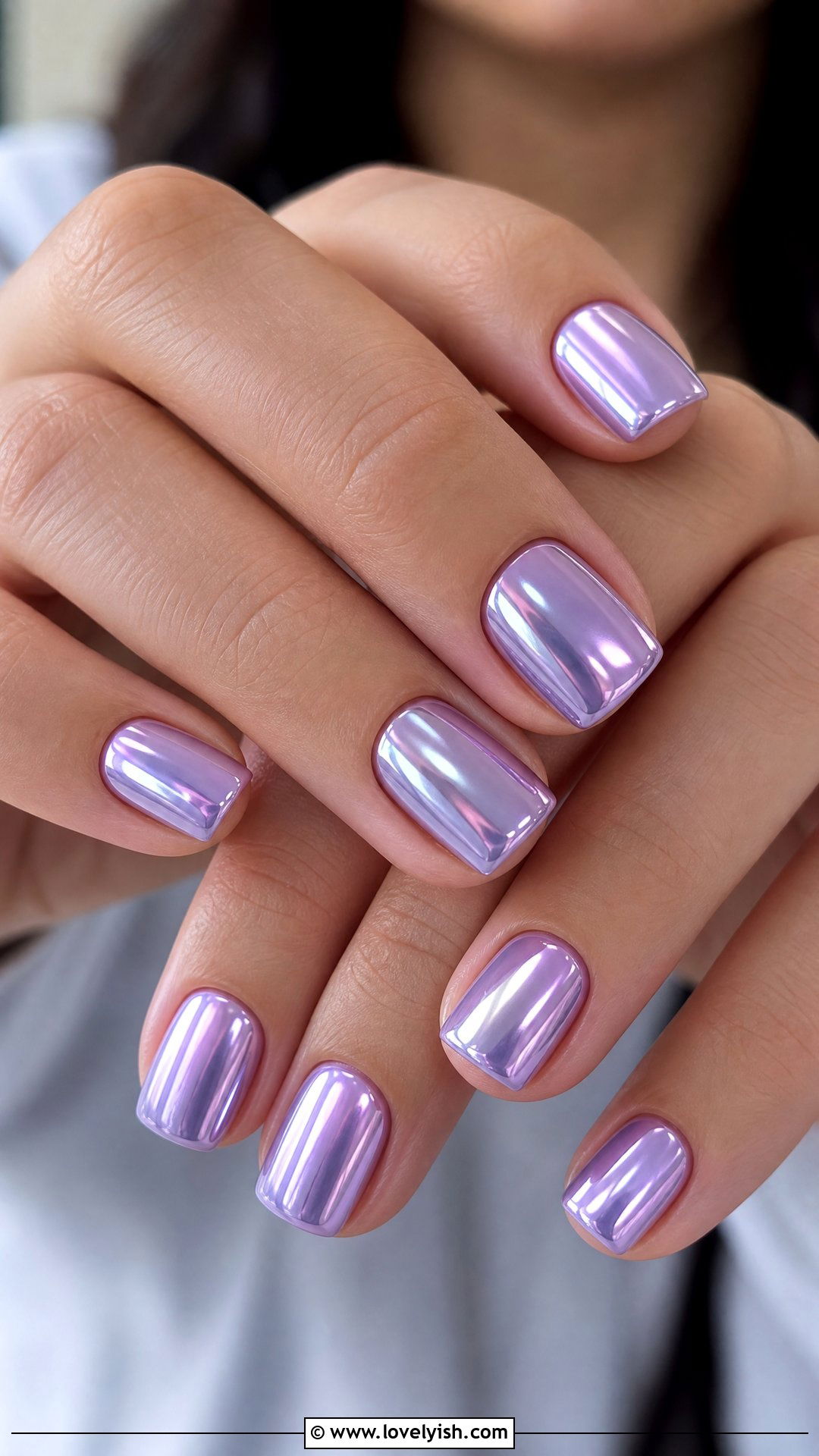 Lavender Chrome Short Nails - 50 easy spring nail designs - 50 easy spring nail designs