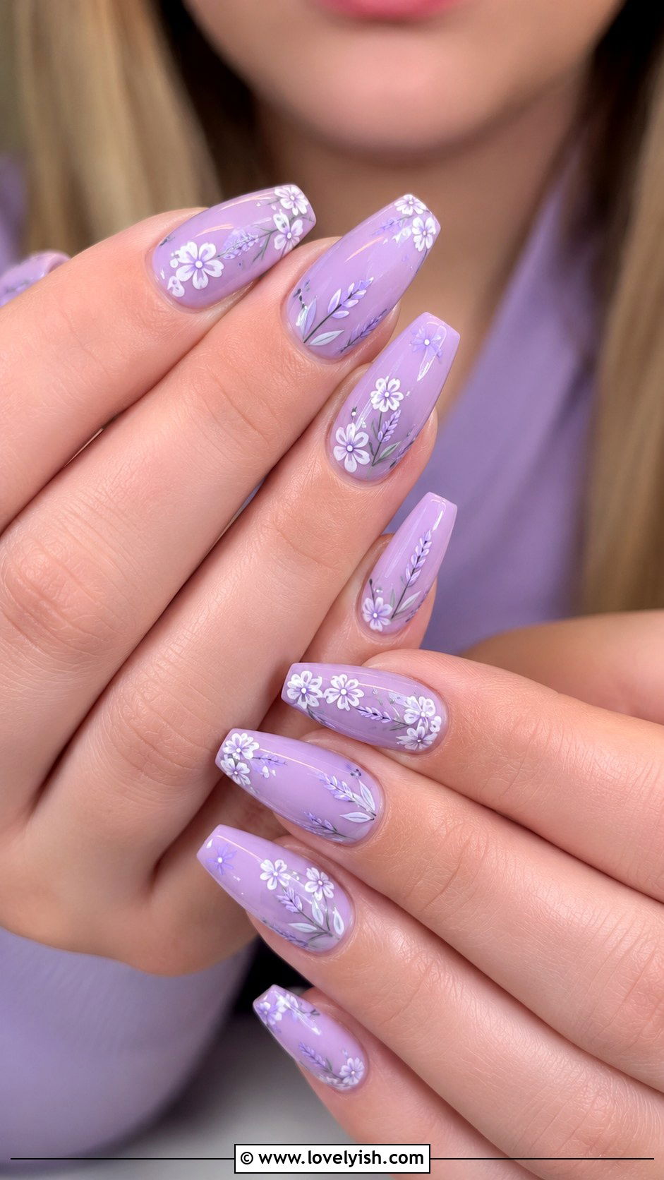 Lavender Easter Nails with Floral Accents - 38 easter nail art ideas - 38 easter nail art ideas