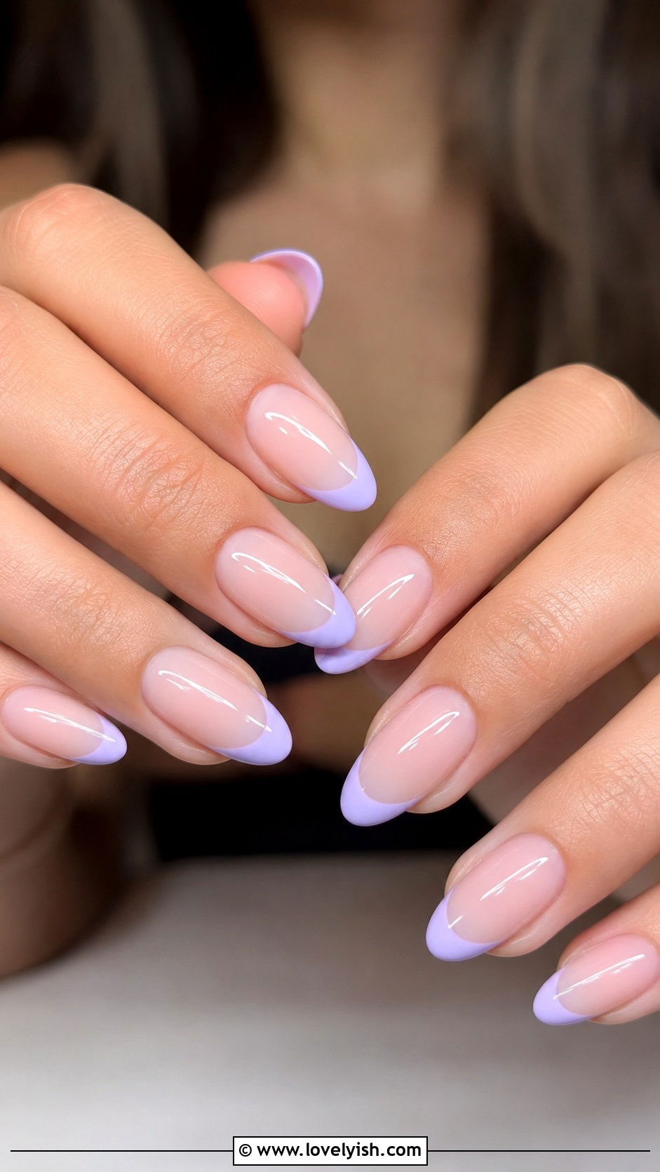 Lavender French Tip on Almond Nails - 33 purple nail design ideas - 33 purple nail design ideas