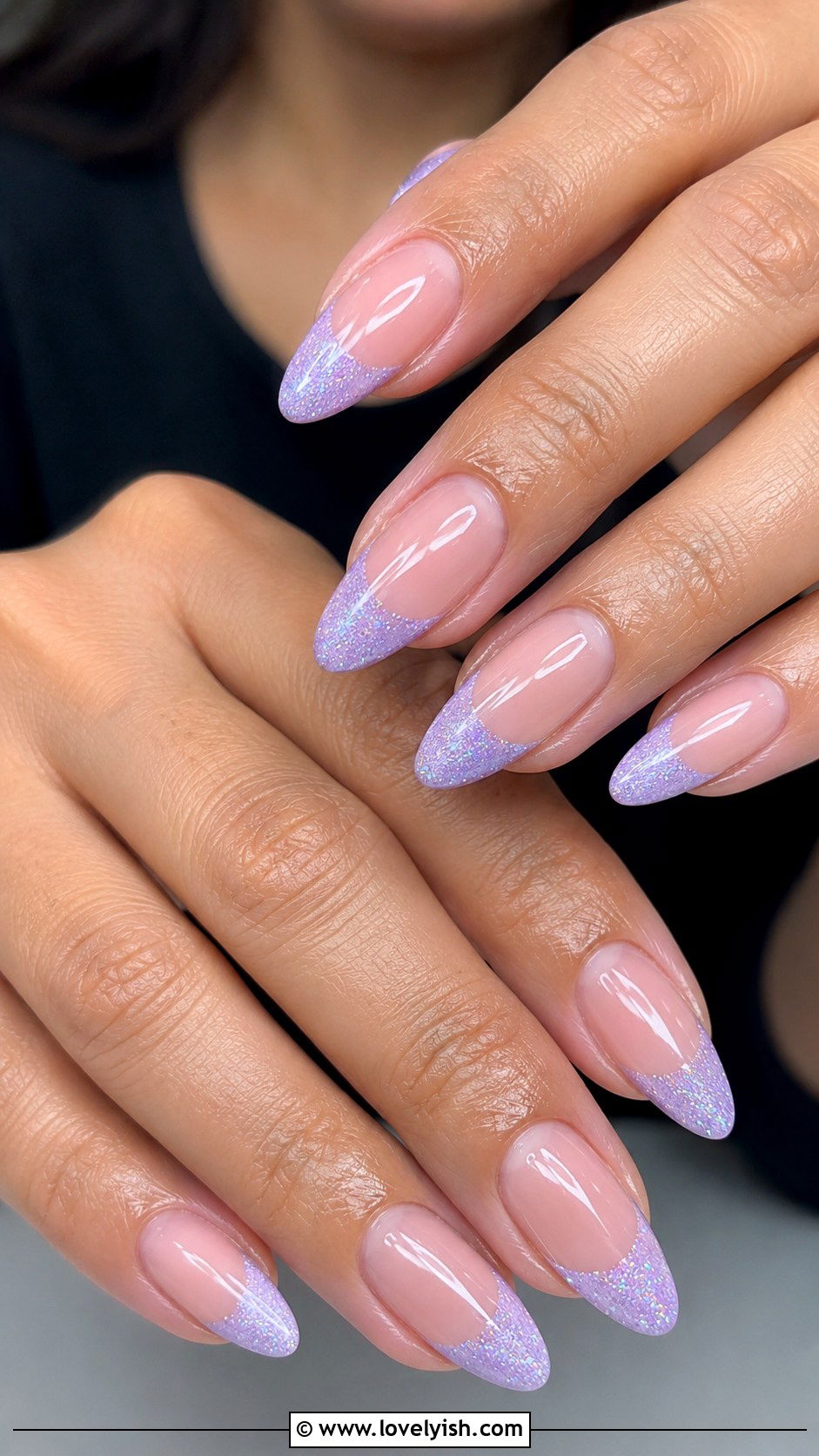 Lavender French Tips With Fine Glitter - 50 pastel french tip nails - 50 pastel french tip nails