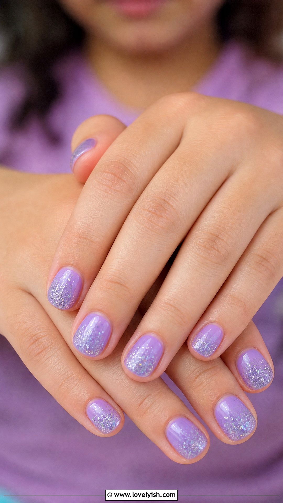 Lavender Glitter Nails - 32 nail designs for kids - 32 nail designs for kids