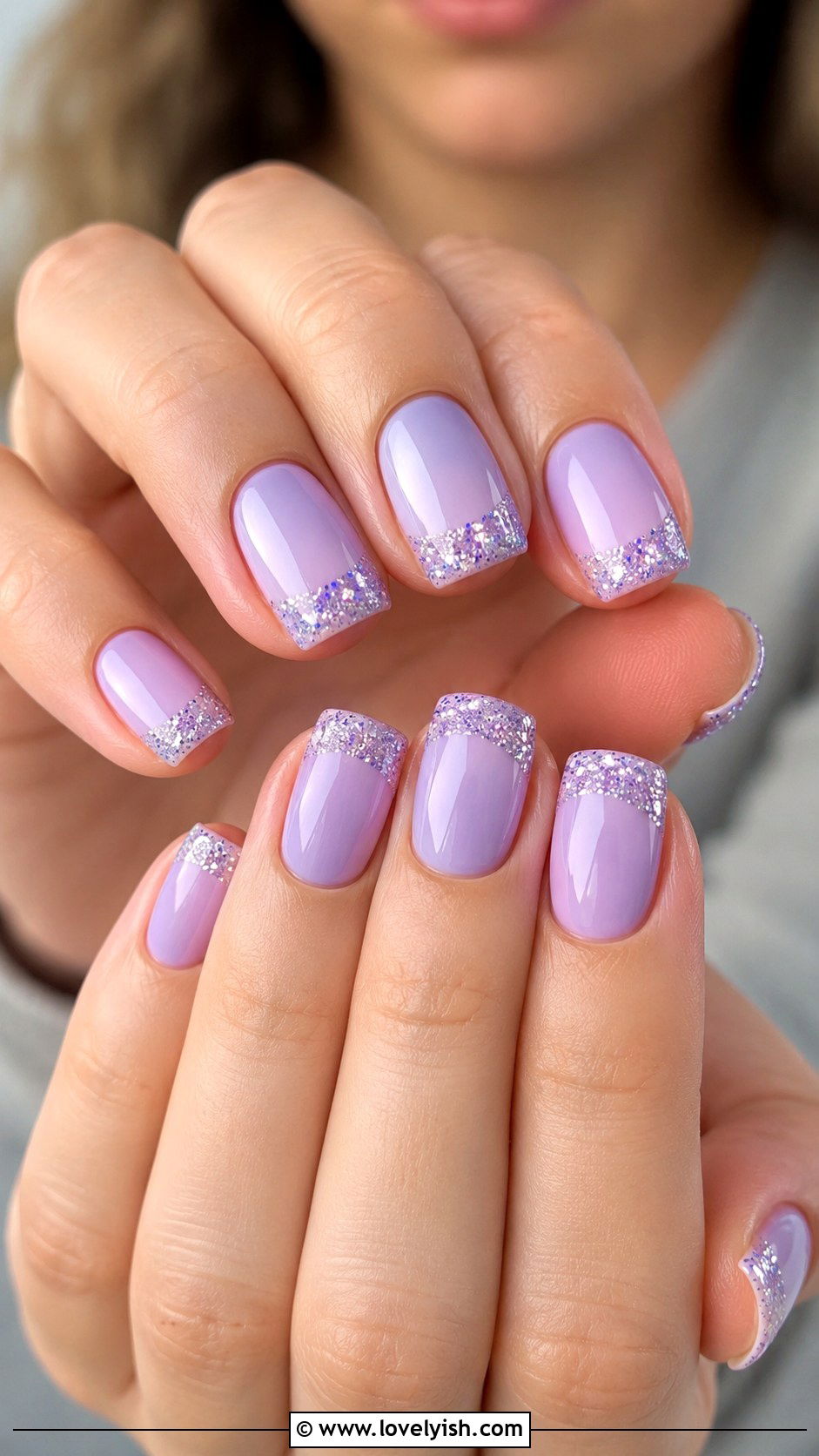 Lavender Glitter Tip Nails - 42 easy nail art ideas - 42 easy nail art ideas