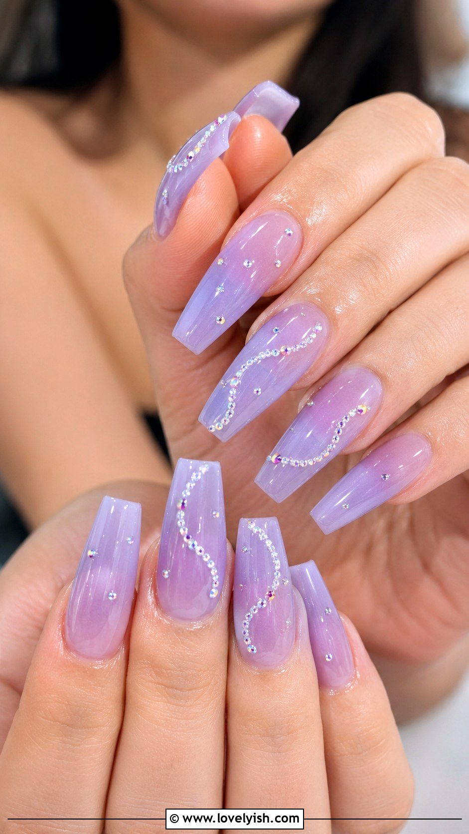 Lavender Jelly Nails with Gemstones - 50 jelly nails - 50 jelly nails