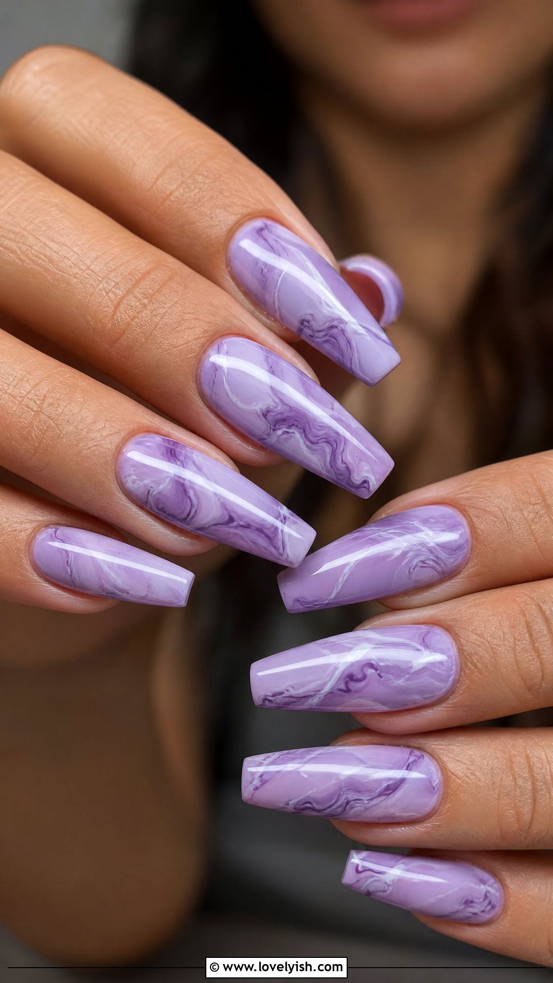 Lavender Marble Nails - 50 cute summer nail designs - 50 cute summer nail designs