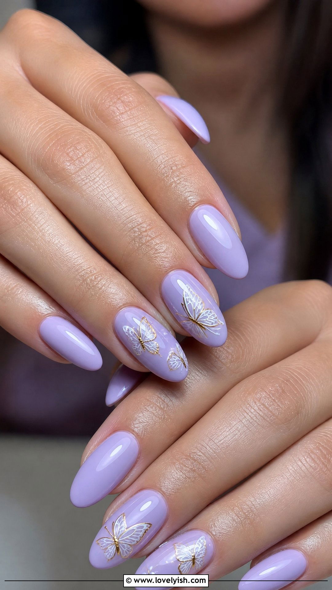 Lavender Nails with Butterflies - 50 mothers day nail designs - 50 mothers day nail designs