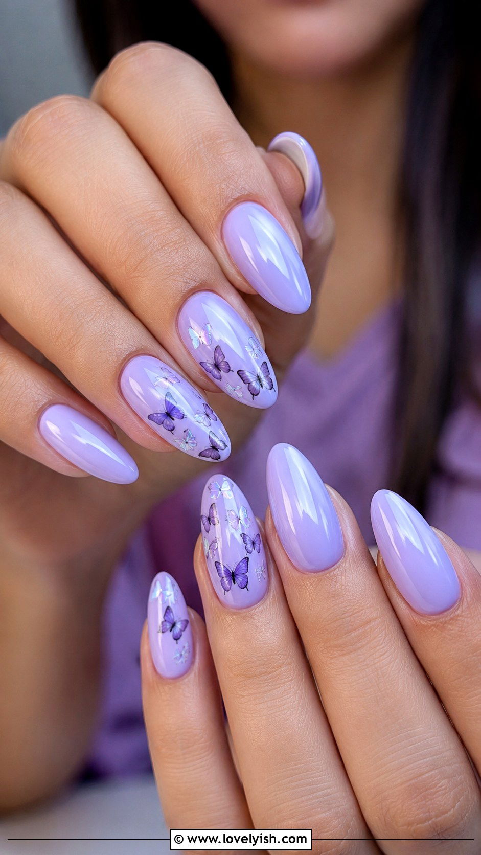 Lavender Nails with Butterfly Accents - 33 purple nail design ideas - 33 purple nail design ideas