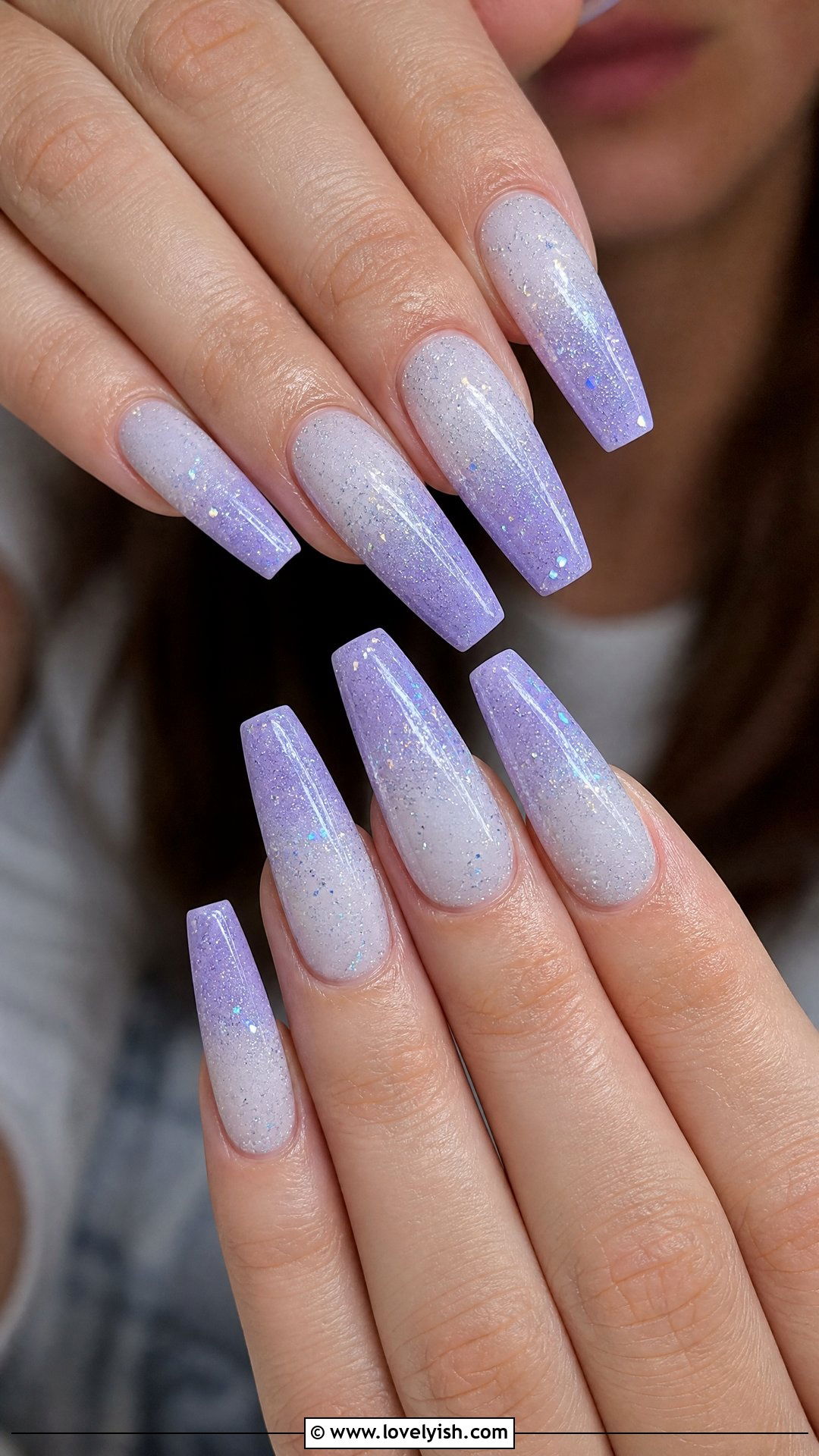 Lavender Ombre Glitter Nails - 50 mothers day nail designs - 50 mothers day nail designs