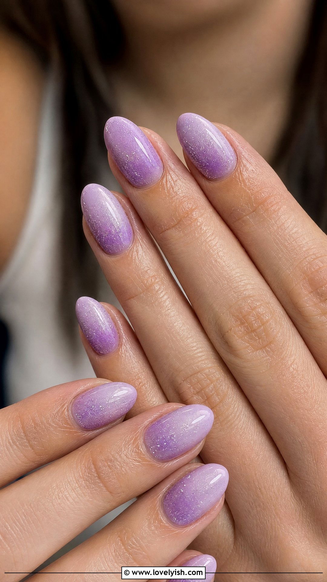 Lavender Ombre Nails with Silver Glitter - 50 medium nails - 50 medium nails