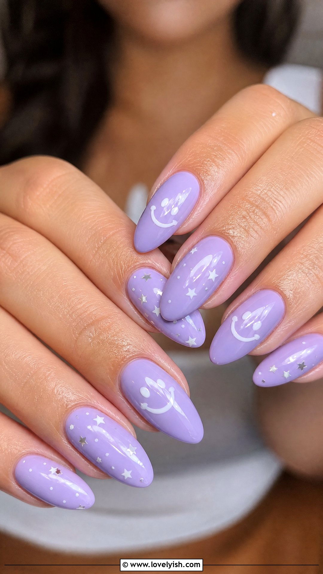 Lavender Smiley Face With Stars - 50 smiley face nails - 50 smiley face nails