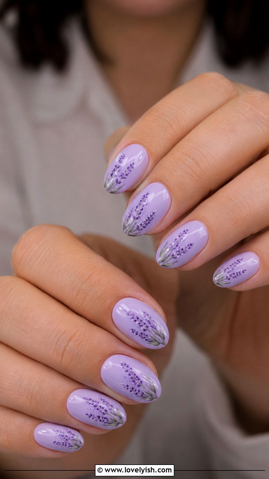 Lavender Sprig Nails on Lilac Base - 38 flower nail art ideas - 38 flower nail art ideas